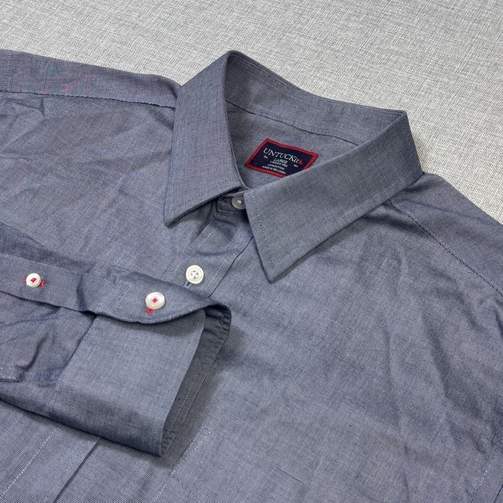UNTUCKit Button Dress Shirt Men L Blue Gray Point Collar Long Sleeve Regular Fit